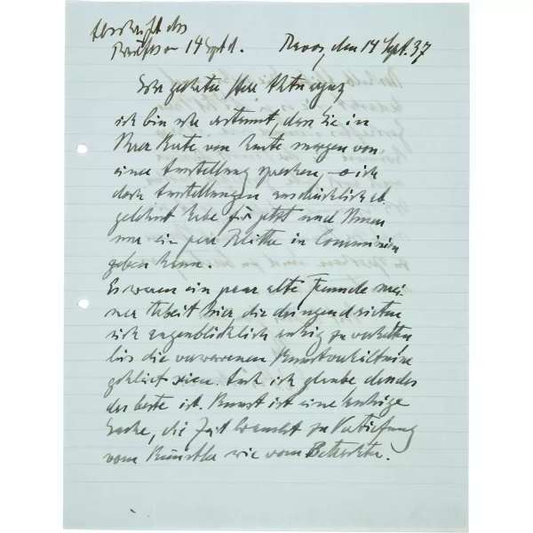 Ernst Ludwig Kirchner — Handschriftlicher Brief an Toni Aktuaryus in Zürich
