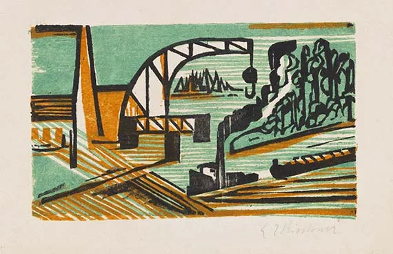 Ernst Ludwig Kirchner — Flusslandschaft mit Kran und Schleppzug