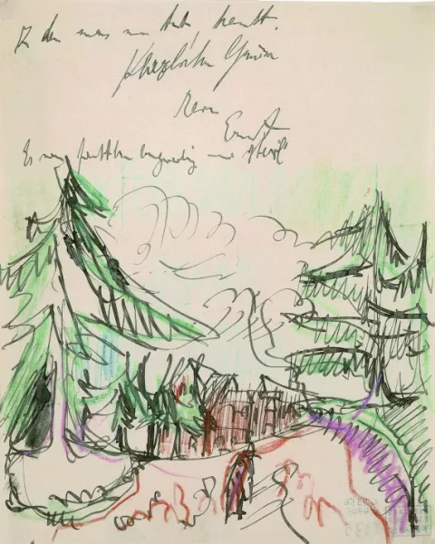 Ernst Ludwig Kirchner — Kleine Landschaft mit Tannen (Briefbogen)