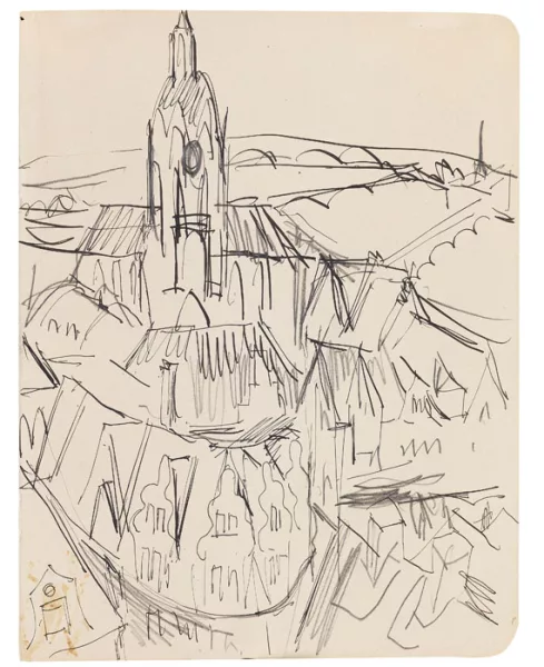 Ernst Ludwig Kirchner — Blick über Dächer auf den Dom in Frankfurt am Main