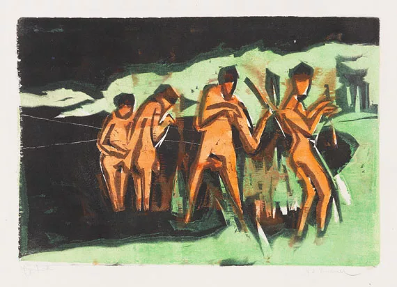 Ernst Ludwig Kirchner — Mit Schilf werfende Badende