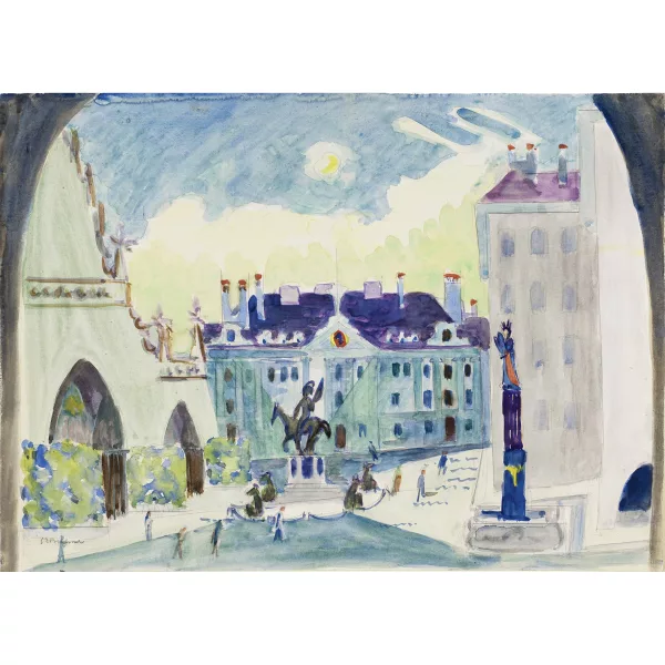 Ernst Ludwig Kirchner — Bern, Münsterplatz mit Rudolf-von-Erlach-Denkmal und Mosesbrunnen
