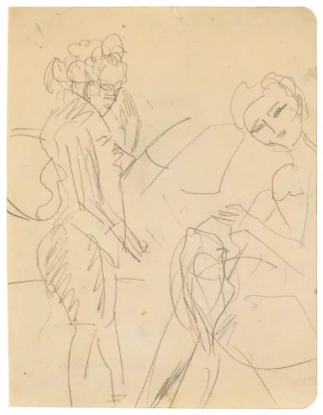 Ernst Ludwig Kirchner — Ohne Titel (Stehende Frau und nähendes Mädchen)
