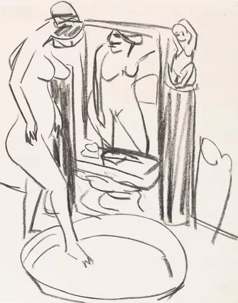 Ernst Ludwig Kirchner — Akt vor Spiegel, in Tub steigend