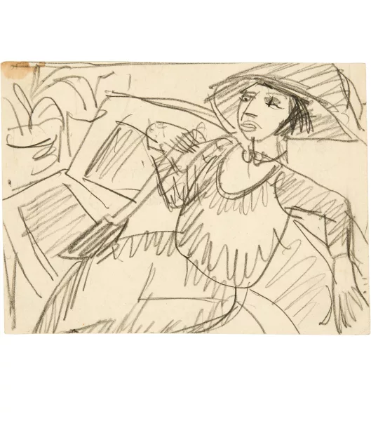 Ernst Ludwig Kirchner — Frau in grossem Hut in Gartencafé