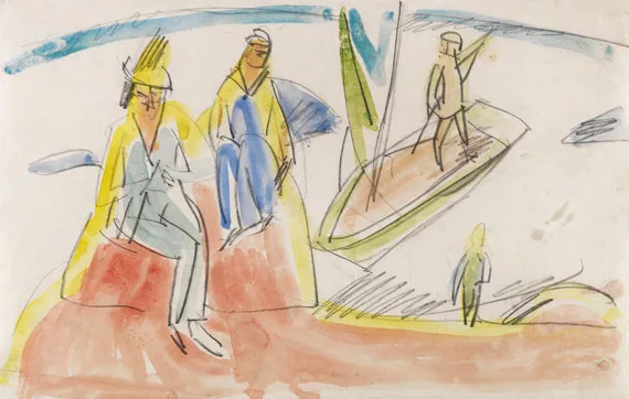 Ernst Ludwig Kirchner — Menschen und Boot am Strand