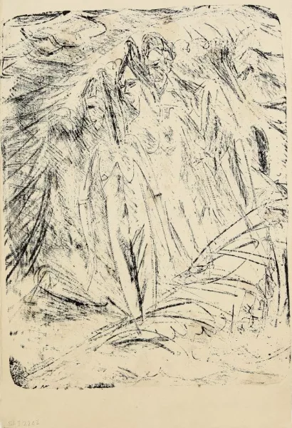 Ernst Ludwig Kirchner — Drei Badende in Wellen mit Möwe