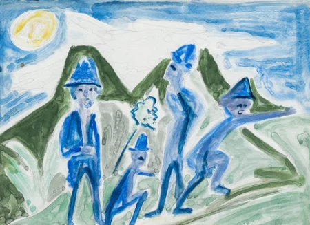 Vier Bauern bei Vollmond auf der Staffelalp