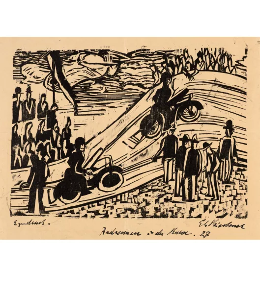 Ernst Ludwig Kirchner — Radrennen (Steherrennen in Zürich-Oerlikon) - verso handschriftlicher Brief an Gustav Schiefler