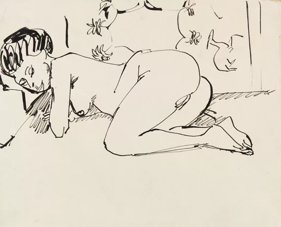 Ernst Ludwig Kirchner — Liegender Mädchenakt (Akt vor Wandbehang)