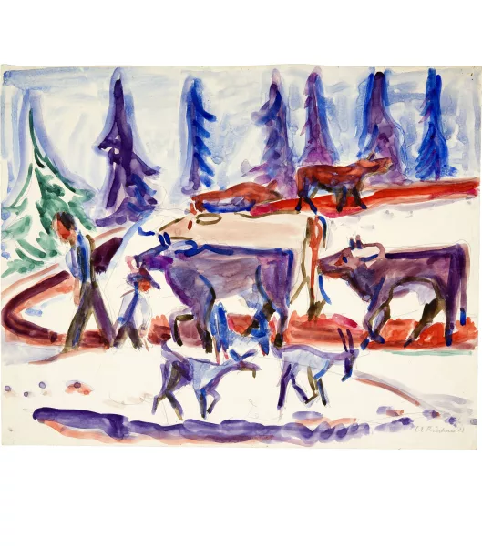 Ernst Ludwig Kirchner — Zwei Hirten mit Kühen und Ziegen (Alpaufzug)