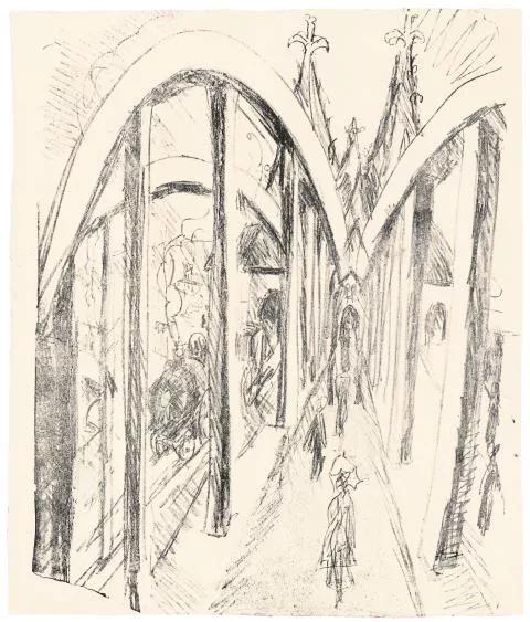 Ernst Ludwig Kirchner — Rheinbrücke in Köln (Hohenzollernbrücke). Verso: Zeichnung Zwei Mädchen im Tub