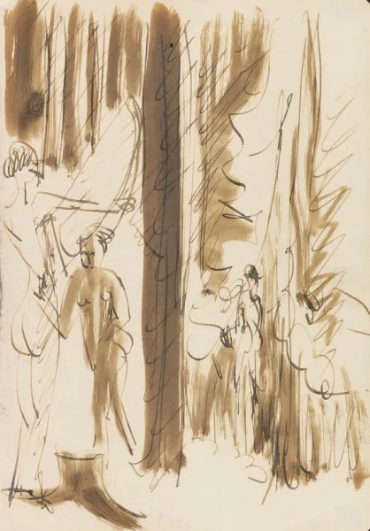 Ernst Ludwig Kirchner — Drei bogenschießende weibliche Akte im Wald