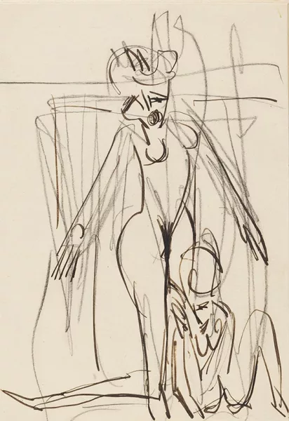 Ernst Ludwig Kirchner — Stehender Akt mit Holzfigur
