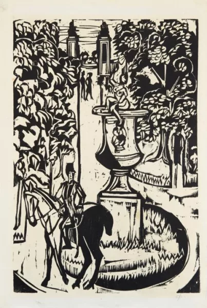 Ernst Ludwig Kirchner — Hauptallee im grossen Garten, Dresden. Verso: Mutter und Sohn (Probedruck)