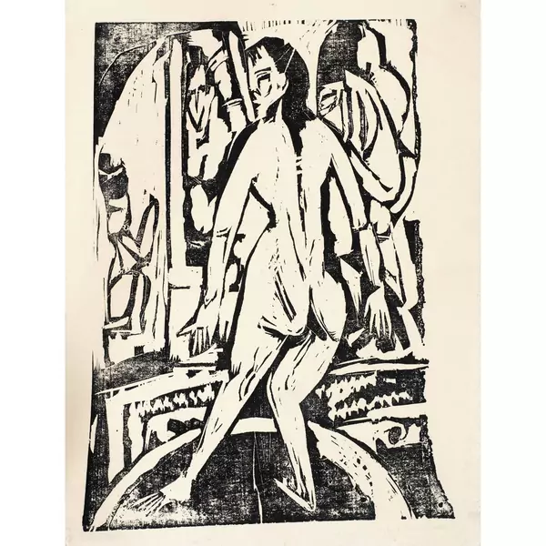 Ernst Ludwig Kirchner — Stehender weiblicher Rückenakt - Nackte Frau im Raum — Galerie Kornfeld