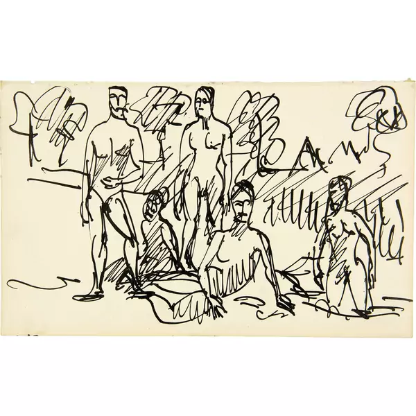 Ernst Ludwig Kirchner — Fünf Badende Blatt aus Skizzenbuch Nr. 146 — Galerie Kornfeld