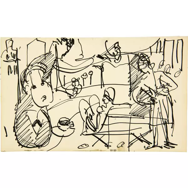 Ernst Ludwig Kirchner — Drei Figuren in einer Landschaft Blatt aus Skizzenbuch Nr. 146 — Galerie Kornfeld