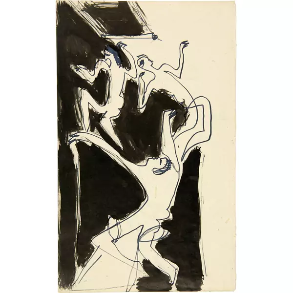 Ernst Ludwig Kirchner — Drei Personen - Verso: Badende Blatt aus Skizzenbuch Nr. 146 — Galerie Kornfeld