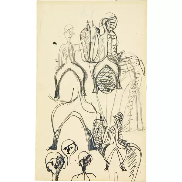 Ernst Ludwig Kirchner — Skizzen für Reiter - Verso: Blumenstiele Blatt aus Skizzenbuch Nr. 146 — Galerie Kornfeld