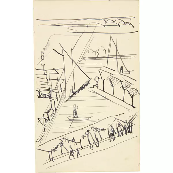 Ernst Ludwig Kirchner — Landschaft mit Segelschiffen Blatt aus Skizzenbuch Nr. 146 — Galerie Kornfeld