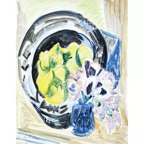 Ernst Ludwig Kirchner — Stillleben - Blumen in Krug und Fruchtschale mit Zitronen — Galerie Kornfeld