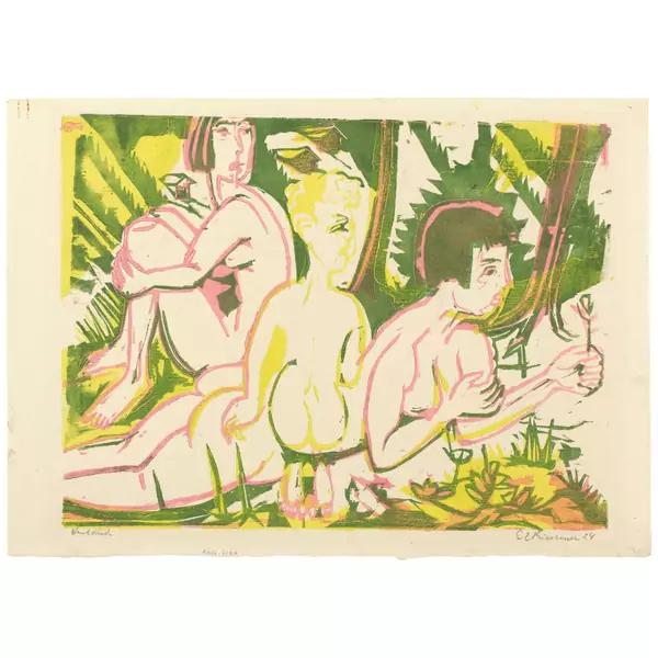 Ernst Ludwig Kirchner — Nackte Frauen mit Kind im Walde — Galerie Kornfeld