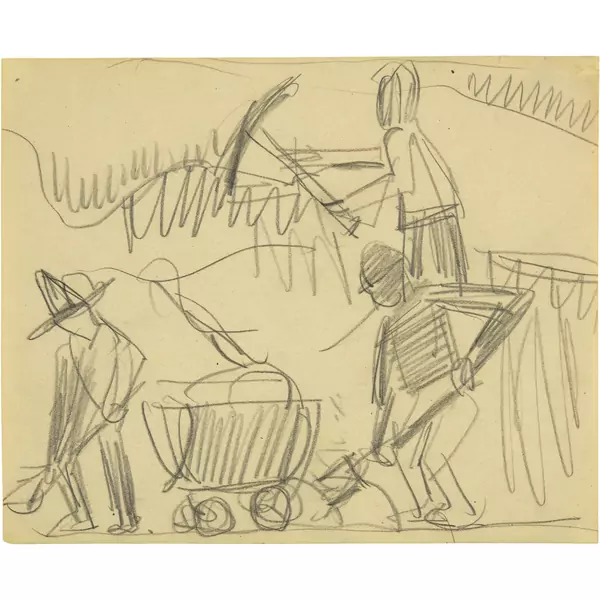 Ernst Ludwig Kirchner — Drei Gleisarbeiter mit Kieskarren — Galerie Kornfeld