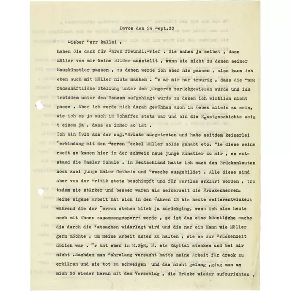 Ernst Ludwig Kirchner — Typographischer Brief an Ernst Kállai, Kunsthistoriker und Schriftleiter der Bauhaus Zeitschrift — Galerie Kornfeld