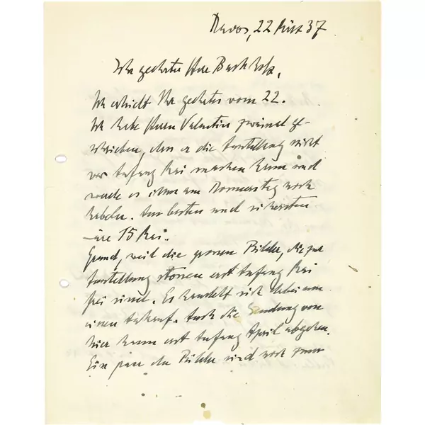 Ernst Ludwig Kirchner — 3 handschriftliche Briefe in Zusammenhang mit der Ausstellung in der Galerie Buchholz in New York (Leiter Curt Valentin), die vom 29. September bis 27. Oktober 1937 stattfand — Galerie Kornfeld