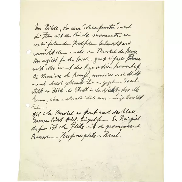 Ernst Ludwig Kirchner — Handschriftlicher Text über das Bild "Vor dem Schaufenster" — Galerie Kornfeld
