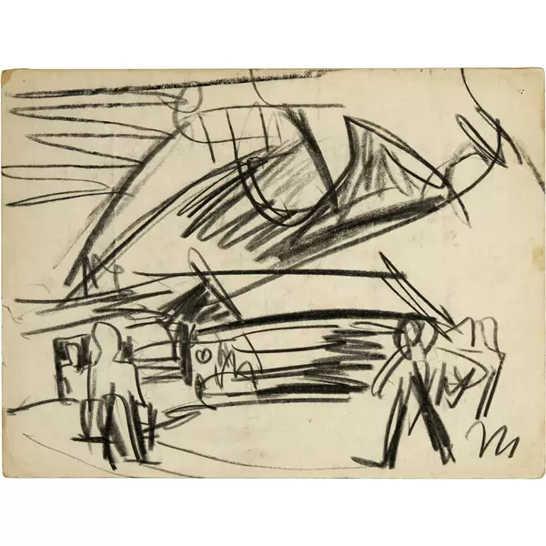 Ernst Ludwig Kirchner — Landschaft mit Bauernhaus und Figuren bei Davos — Galerie Kornfeld