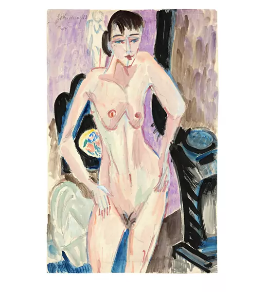 Ernst Ludwig Kirchner — Stehender Akt am Ofen — Galerie Kornfeld
