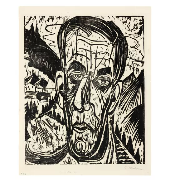 Ernst Ludwig Kirchner — Kopf Henry van de Velde, hell - Van de Velde zwischen Bergen — Galerie Kornfeld