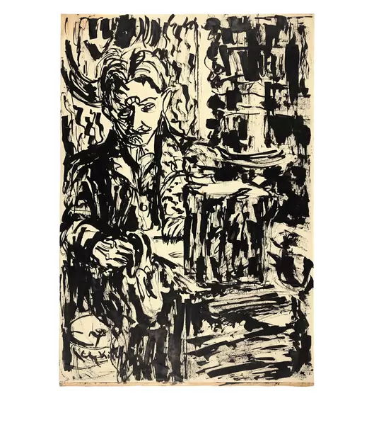 Ernst Ludwig Kirchner — Portrait eines Mannes im Zimmer, wohl Selbstbildnis — Galerie Kornfeld