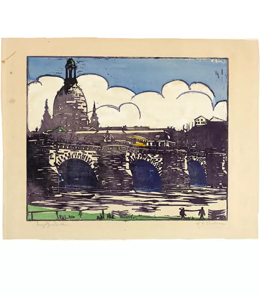 Ernst Ludwig Kirchner — Augustusbrücke mit Frauenkirche, Dresden — Galerie Kornfeld