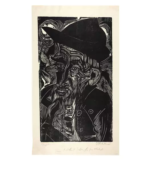 Ernst Ludwig Kirchner — Alter bärtiger Älpler in schwarzem Hut - Kaspar Cadiepolt — Galerie Kornfeld