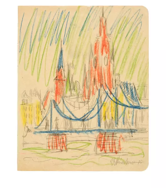 Ernst Ludwig Kirchner — Frankfurter Dom, der eiserne Steg im Vordergrund — Galerie Kornfeld