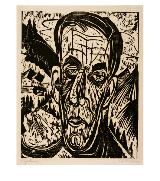 Ernst Ludwig Kirchner — Kopf Henry van de Velde, hell - Van de Velde zwischen Bergen — Galerie Kornfeld