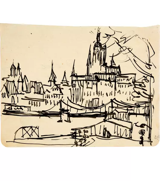 Ernst Ludwig Kirchner — Der Frankfurter Dom, der eiserne Steg im Vordergrund — Galerie Kornfeld