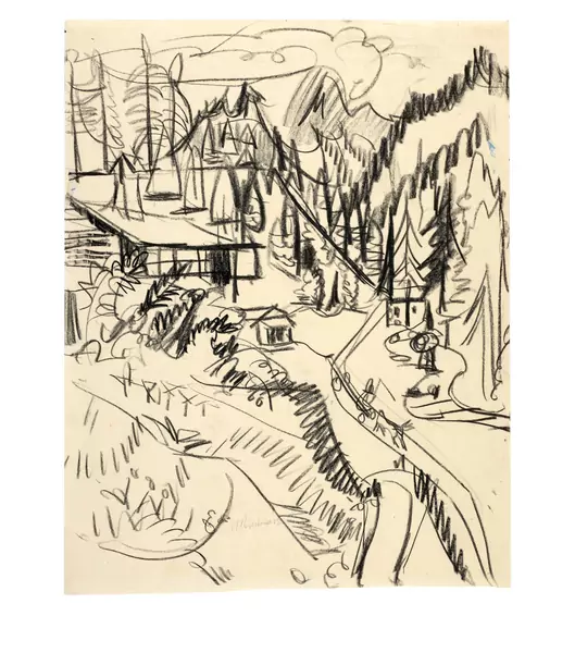 Ernst Ludwig Kirchner — Wildbodenhaus mit Blick auf Sertigweg im Herbst — Galerie Kornfeld