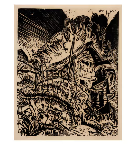 Ernst Ludwig Kirchner — Berghaus mit Gewitterwolke - Alphütte bei Gewitter — Galerie Kornfeld