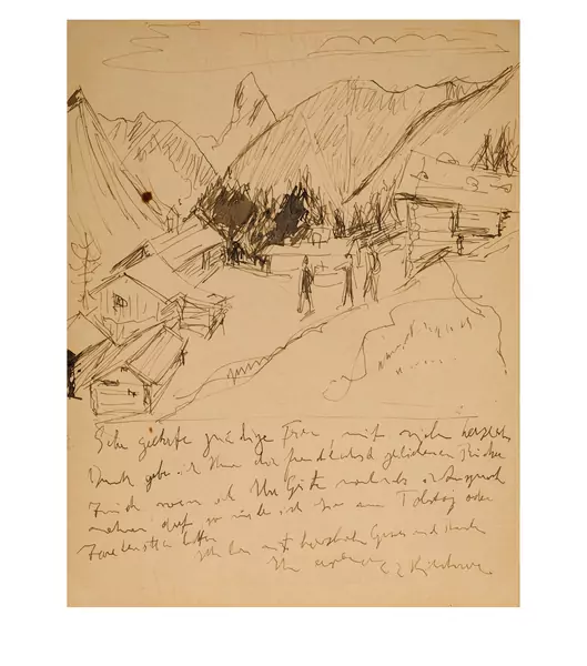 Ernst Ludwig Kirchner — Blick auf die Stafelalp, mit Brief an Helene Spengler-Holsboer — Galerie Kornfeld
