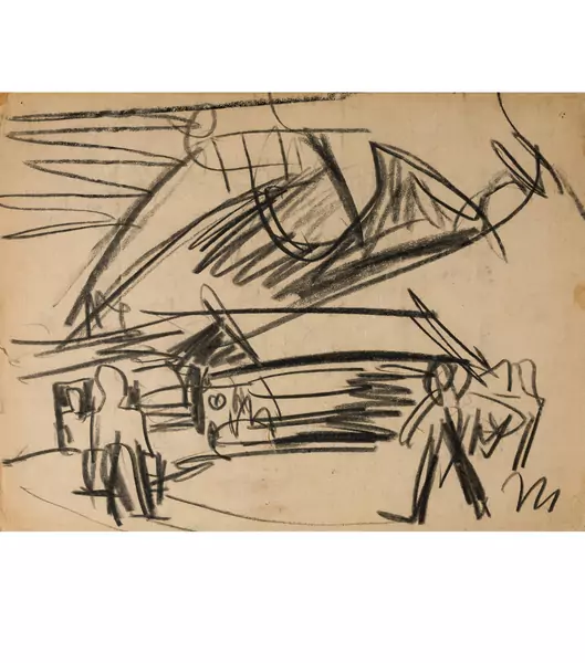 Ernst Ludwig Kirchner — Landschaft mit Bauernhaus und Figuren bei Davos — Galerie Kornfeld