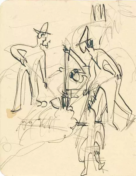 Ernst Ludwig Kirchner — ERNST LUDWIG KIRCHNER Aschaffenburg 1880–1938 Davos Bauern beim Graben — Galerie Kornfeld