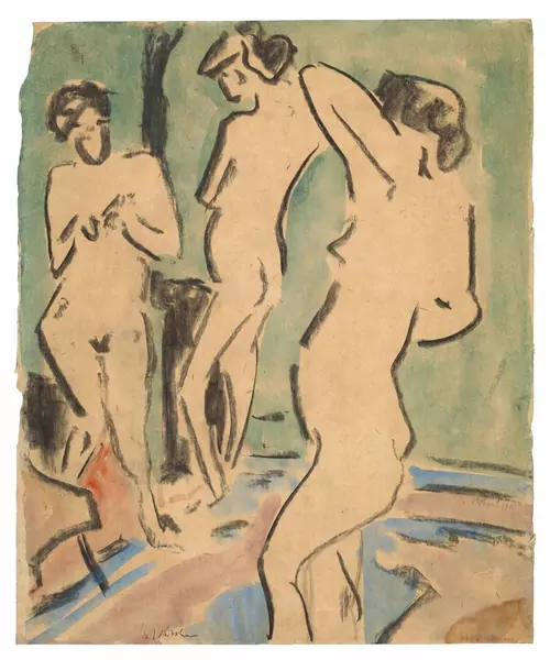 Ernst Ludwig Kirchner — Drei nackte Mädchen im Raum – Drei Akte im Zimmer — Galerie Kornfeld