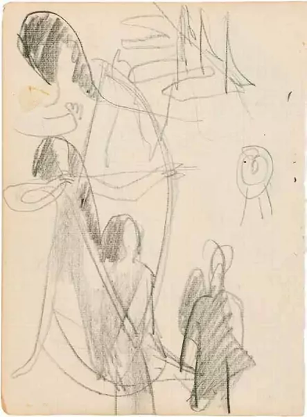 Ernst Ludwig Kirchner — ERNST LUDWIG KIRCHNER Aschaffenburg 1880–1938 Davos Skizze zu Ölbild «Bogenschützen» — Galerie Kornfeld