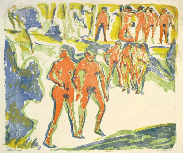 Ernst Ludwig Kirchner — Gruppe Badender – Sonntag in Moritzburg, Badende — Galerie Kornfeld