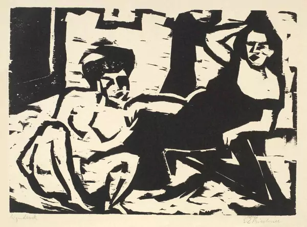 Ernst Ludwig Kirchner — Nackte und bekleidete Frau – Frauen im Atelier — Galerie Kornfeld
