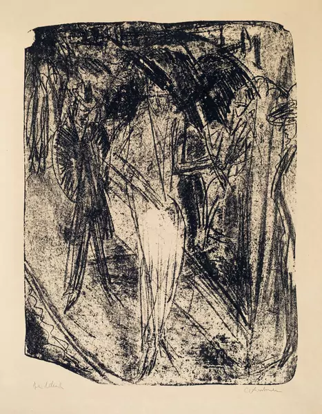 Ernst Ludwig Kirchner — Dame im Regen – Kokotte vor Schaufenster — Galerie Kornfeld